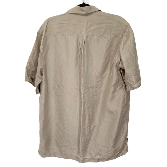 Retreat Shirt Mens Medium Brown Tan 100% Silk Lightweight Loose Oversized Unisex - Picture 2 of 7